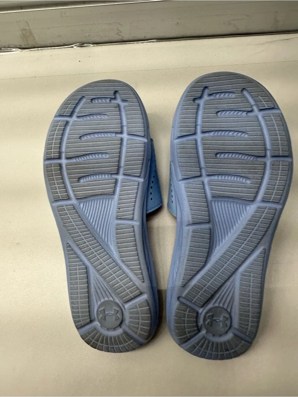 Under Armour Light Blue and Pink Kids' Adjustable Slide Sandals 5Y